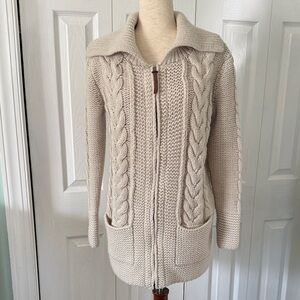 Cinthia Rowley LambsWool MIDI Zip Up Cardigan Sweater Coat Cream Sz S